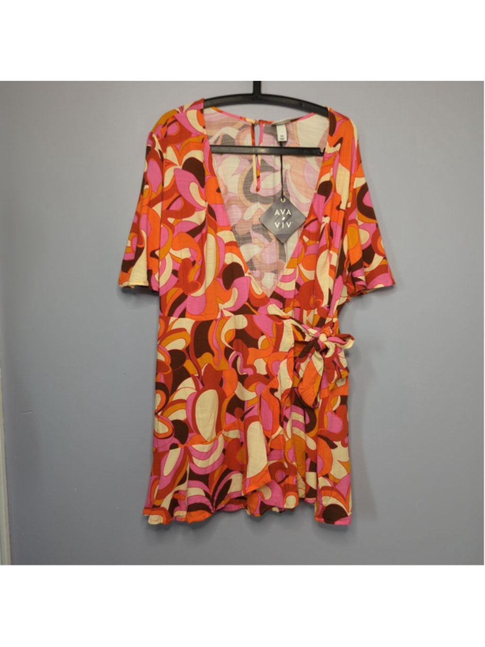 Ava & Viv Abstract Retro Wrap Romper Sz XXL Mod 70s Resort